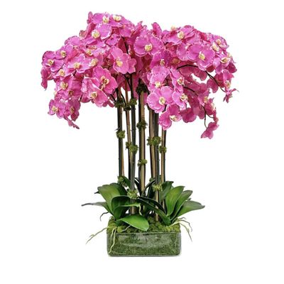 Royal Pink 3-Foot Artificial Orchid in Glass Vase