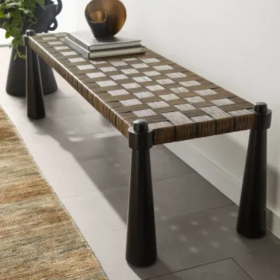 Modern Rattan Woven Entryway Bench