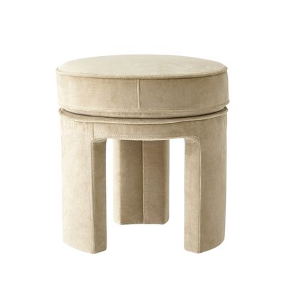 Small round beige cream velvet ottoman