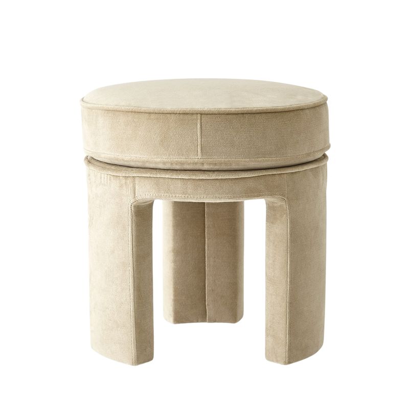 Small round beige cream velvet ottoman