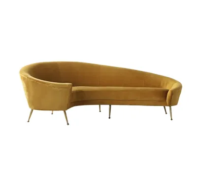 Art Deco Lounge Velvet Curved Sofa with Brass Legs art deco curved sofa