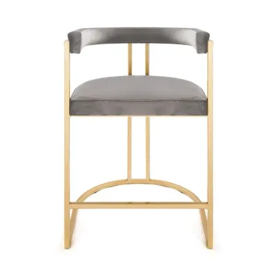 Modern Gold Frame Counter Stool with Grey Cushion