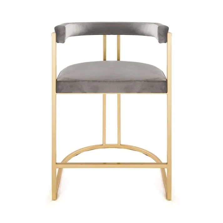 Modern Gold Frame Counter Stool with Grey Cushion