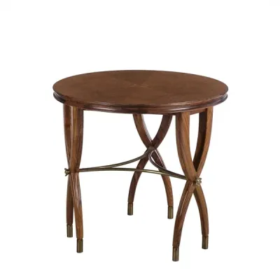Round Walnut and Brass Modern End Table