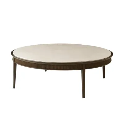 Modern 54" Marble and Dark Round Wood Cocktail Table