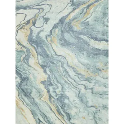 Abstract Hand-Loomed Area Rug in Blue, White, and Gold