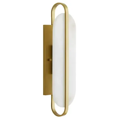 Real white alabaster and brass linear wall sconce