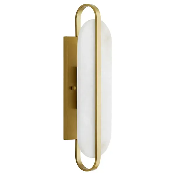 Modern Oval 2-Light Alabaster Wall Sconce Real white alabaster and brass linear wall sconce