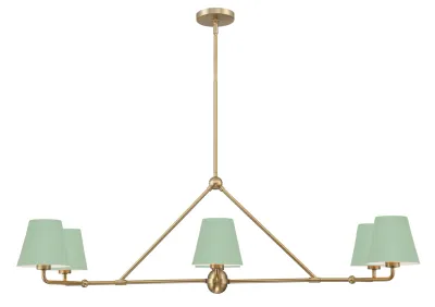 Minimalist Gold and Green 6-Light Linear Chandelier Minimalist Gold and Green 6-Light Linear Chandelier