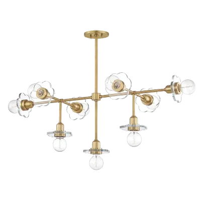 Modern Linear Brass Chandelier with Clear Glass Globes