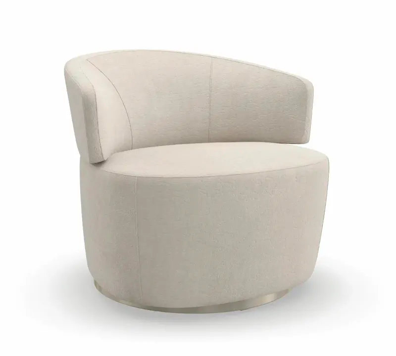 Ivory Curved Velvet Upholstered Swivel Barrel Chair