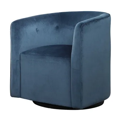 Modern Blue Performance Velvet Swivel Chair Ink Blue Velvet Barrel Swivel Chair Angel View