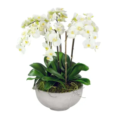 Faux White Orchids in Bowl