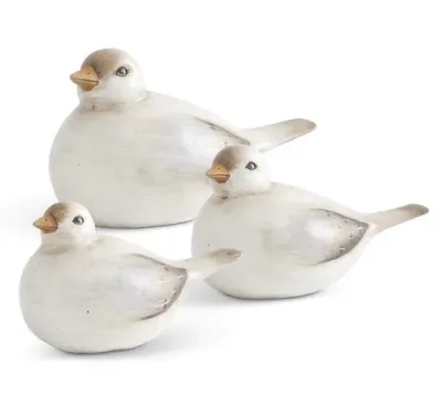 Soft Gray and Blue Sitting Birds, Set of 3