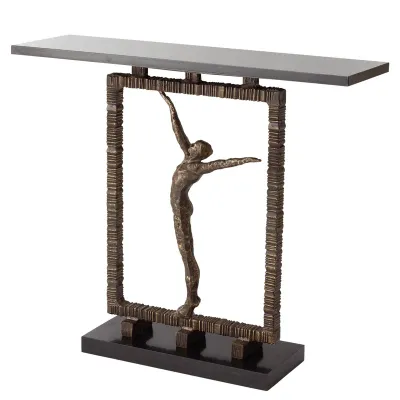 Unique Console Table with Figurine Base and Black Granite Top