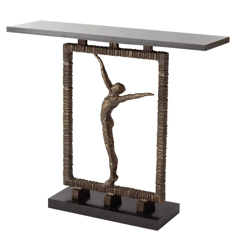 Unique Console Table with Figurine Base and Black Granite Top