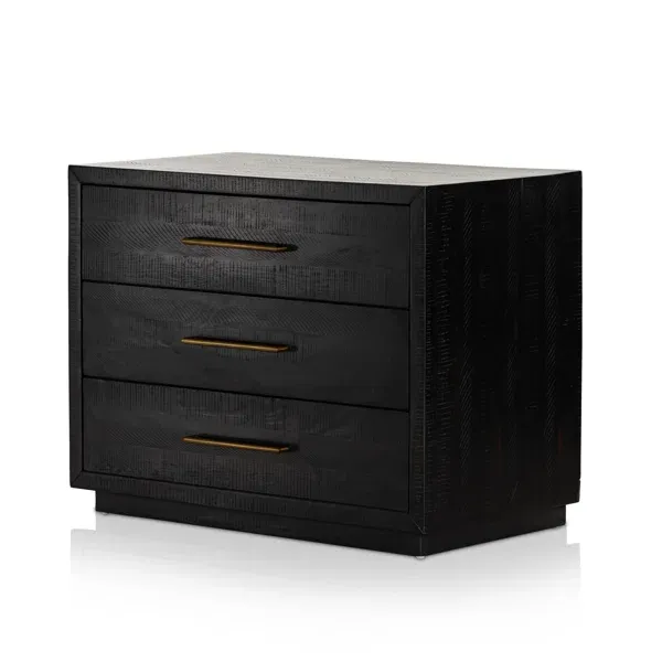 Modern Black Acacia Wood Drawer Nightstand Chest