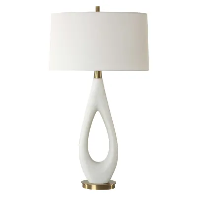 Modern White Ricestone Linen Shade Table Lamp