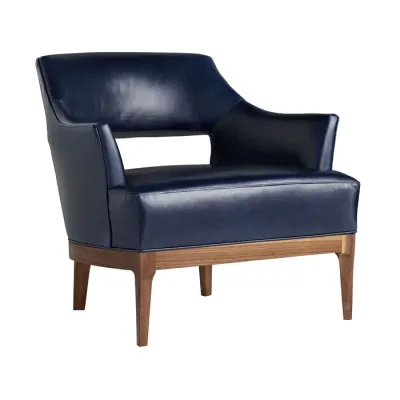 Indigo Leather & Dark Walnut Lounge Chair