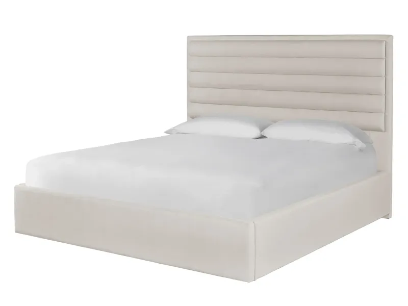Contemporary Ivory Upholstered King Bed with Headboard