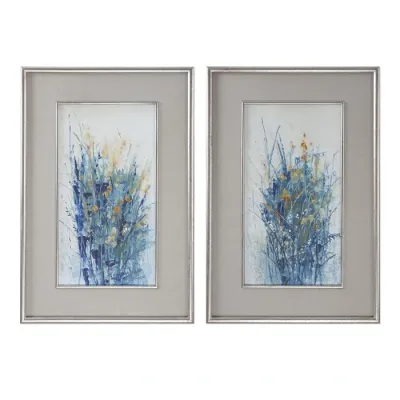 Set of 2 Indigo Florals Framed Art