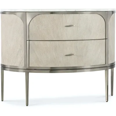 Two Drawer Half Moon Nightstand with Marble Top Half-Moon Bedroom Chester