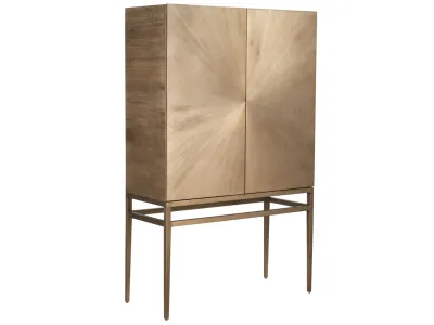 Modern Aged Brass Bar Wine Cabinet with LED Lighting