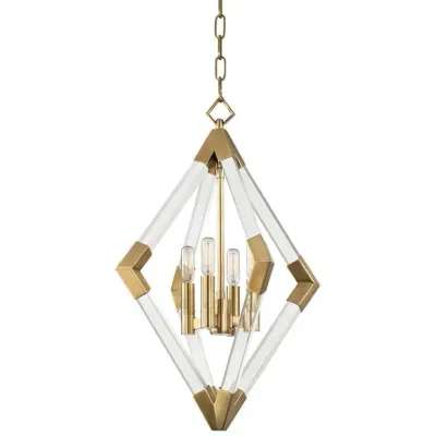 Lucite & Antique Brass Open Pendant