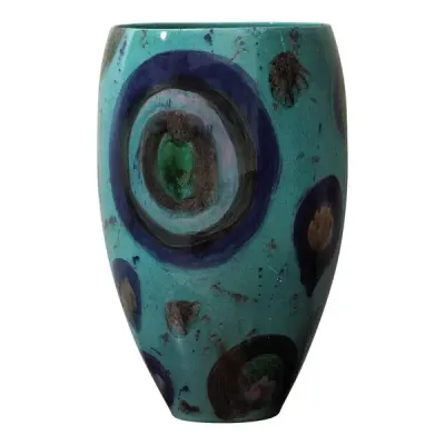 Turquoise Decorative Vase with Blue Spots