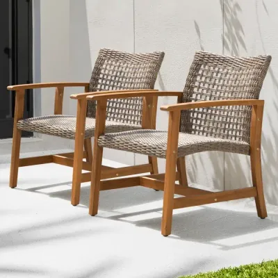 Dynamic Gray and Brown Acacia Wood and Wicker Lounge Chair in Outdoor Setting