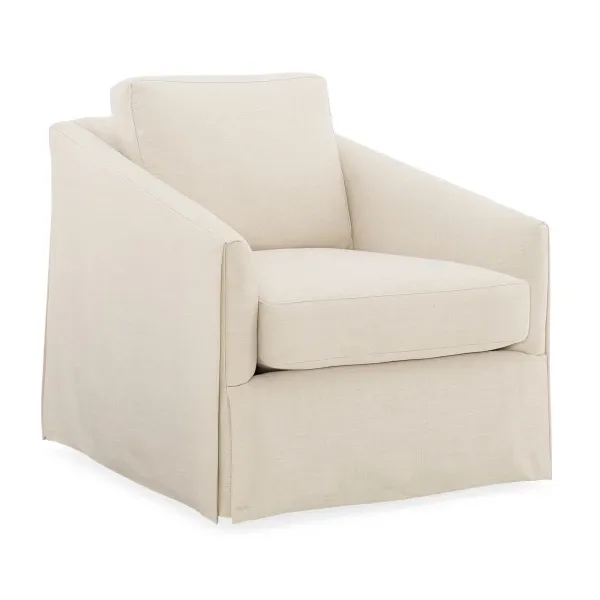 Casual Beige Skirted Fabric Swivel Accent Chair