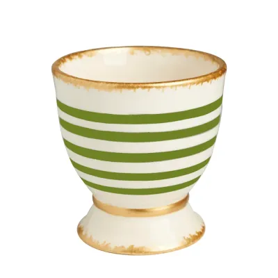 Green/White Striped Ceramic Cachepot Green/White Striped Ceramic Cachepot