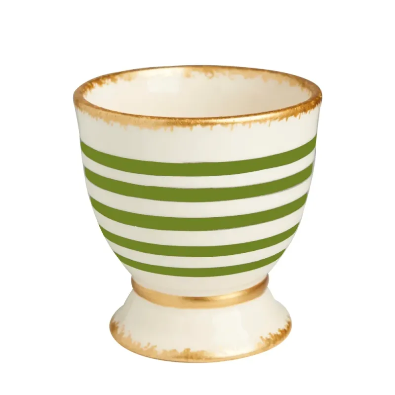 Green/White Striped Ceramic Cachepot