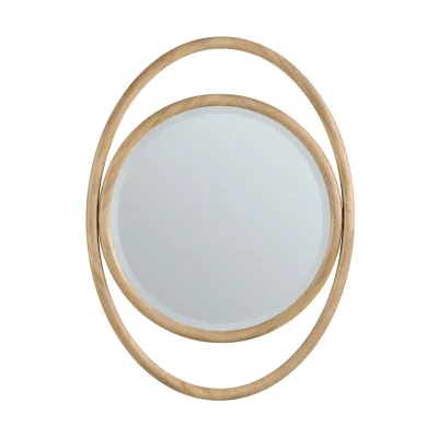 Concentric Oval Wood Frame Mirror in Natural