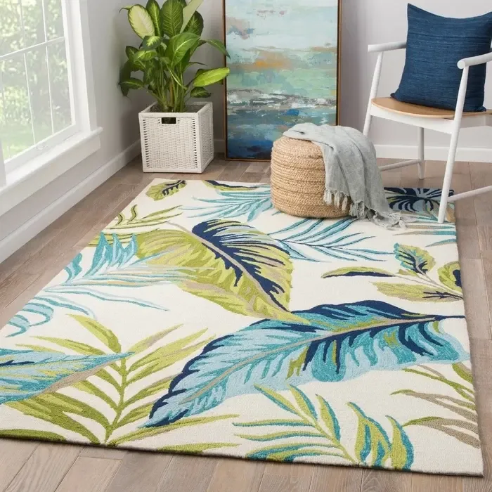Hand Hooked Blue Outdoor Area Rug - 7'6" x 9'6"