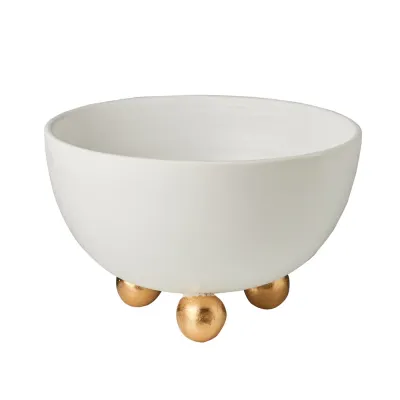 Handmade Footed Bowl - Matte White, Gold Feet Handmade Footed Bowl - Matte White, Gold Feet