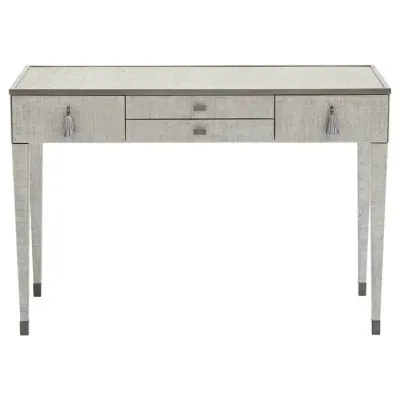 Modern Raffia Gray Writing Desk Vanity Contemporary gray makeup vanity desk with drawers