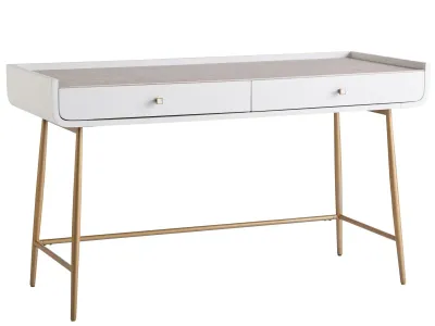 White Lacquer Wood Gold Metal Desk White Lacquer Wood Gold Metal Desk
