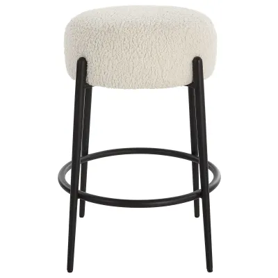 White Faux Shearling Counter Stool