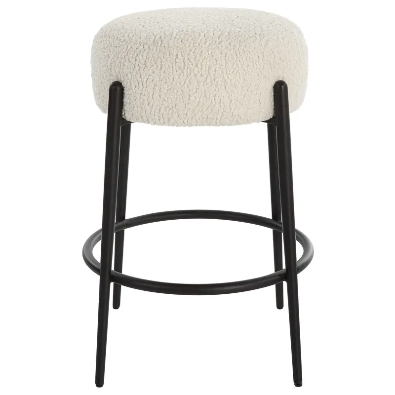 White Faux Shearling Counter Stool