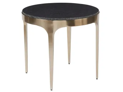 Champagne Accent End Table with Black Granite Top Contemporary End Table with Sleek Black Granite Top and Champagne Finish