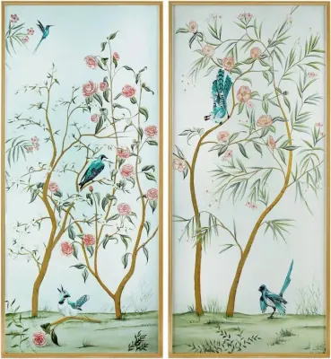 Bluebird and Floral Canvas Wall Art Prints, Set of 2