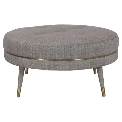 Gray Fabric Round Upholstered Ottoman Gray Fabric Round Upholstered Ottoman
