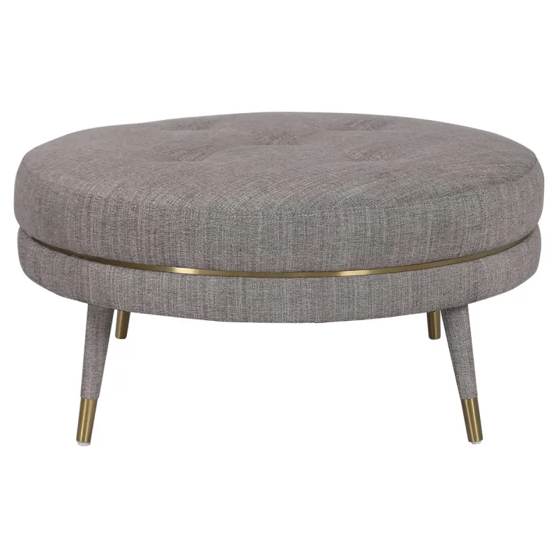 Gray Fabric Round Upholstered Ottoman