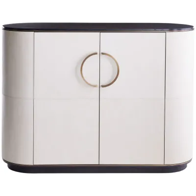 Curved 2-Door Ivory Leather Chest