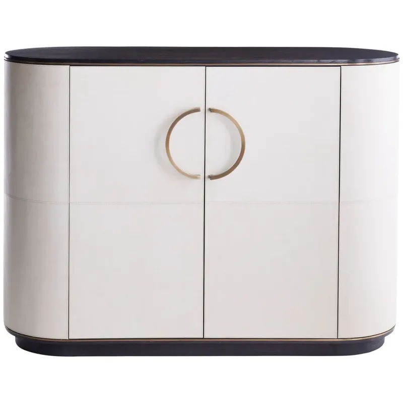 Curved 2-Door Ivory Leather Chest