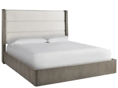 Upholstered Low Profile King Bed in Weathered Oak Upholstered Low Profile King Bed in Weathered Oak