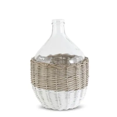 Elegant Clear Glass Vase in Wicker Basket Elegant Clear Glass Vase in Wicker Basket
