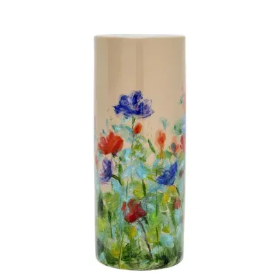 Hand-Painted Wildflower Cylinder Vase – 18” Tall