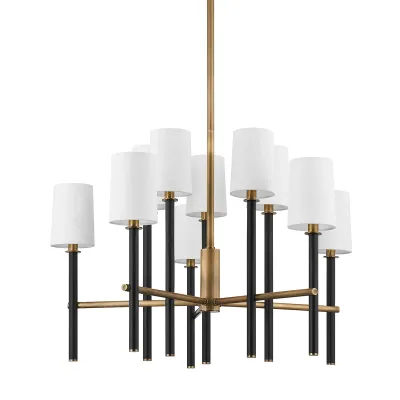 Modern Brass Arm 10-Light Tiered Chandelier